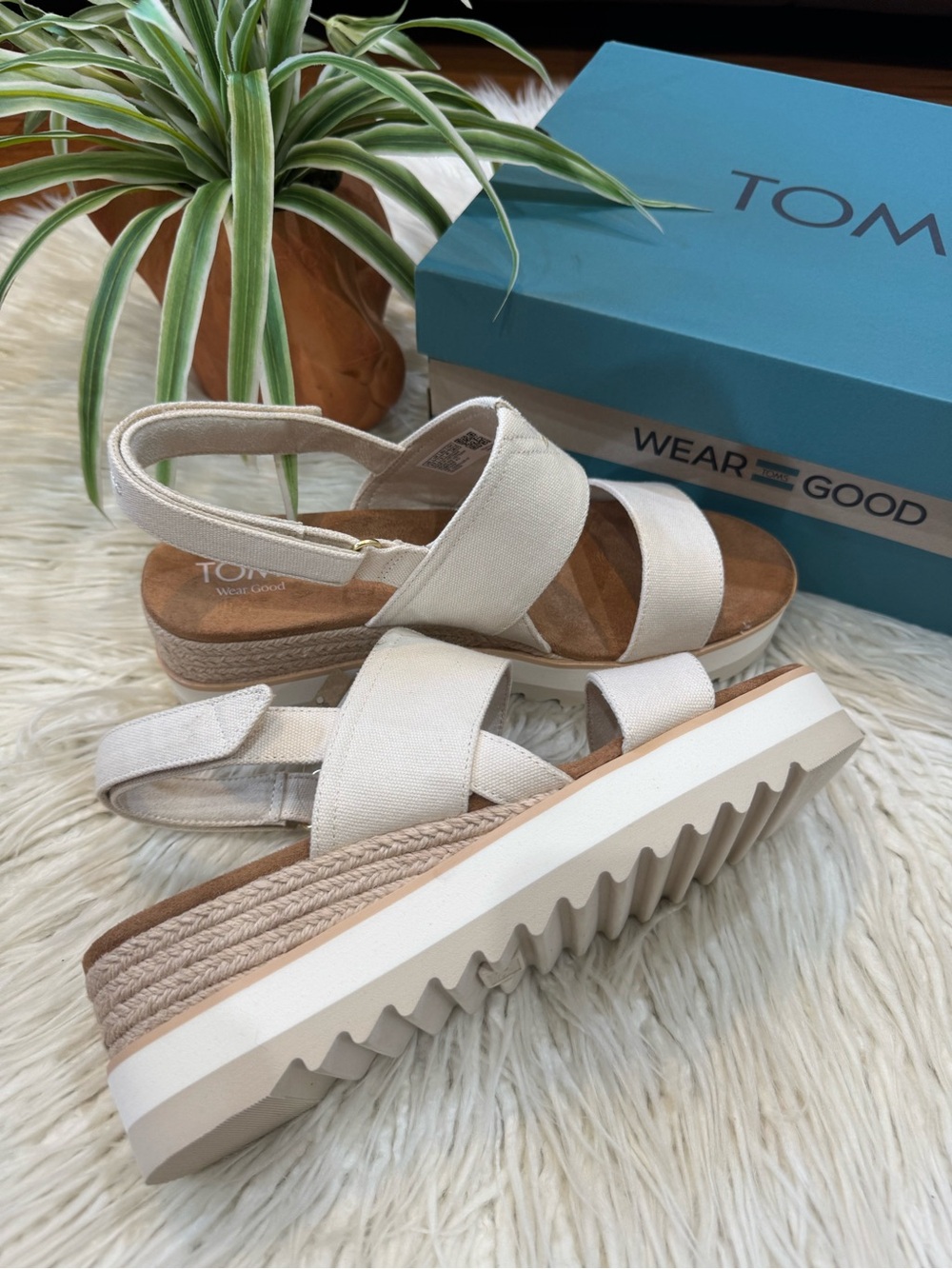 TOMS Cream Platform Slingback Sandals